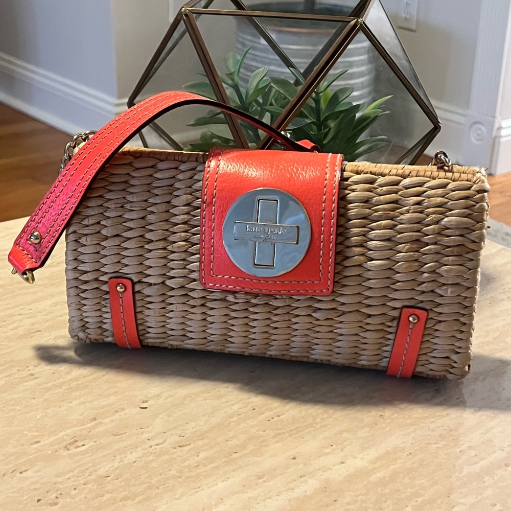 Kate Spade Woven Clutch with Coral Accents
